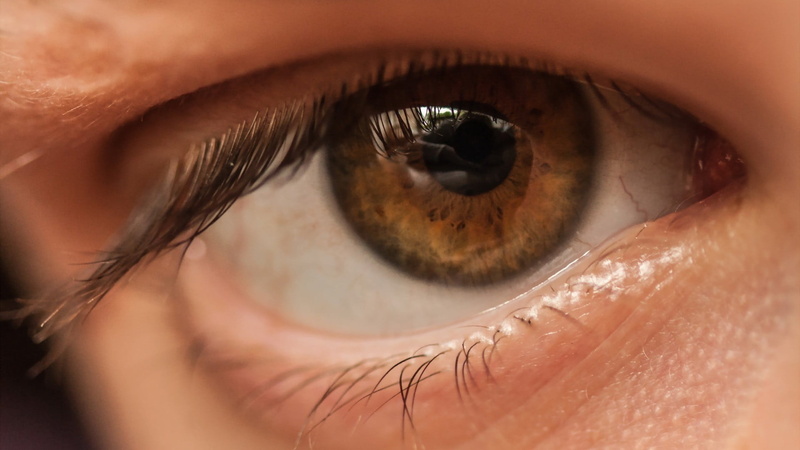 reflection, looking, sensory perception, 1080P, ceramic, eyelash, bowl, eyesight, women, beautiful woman, extreme close-up, adult, human body part, body part