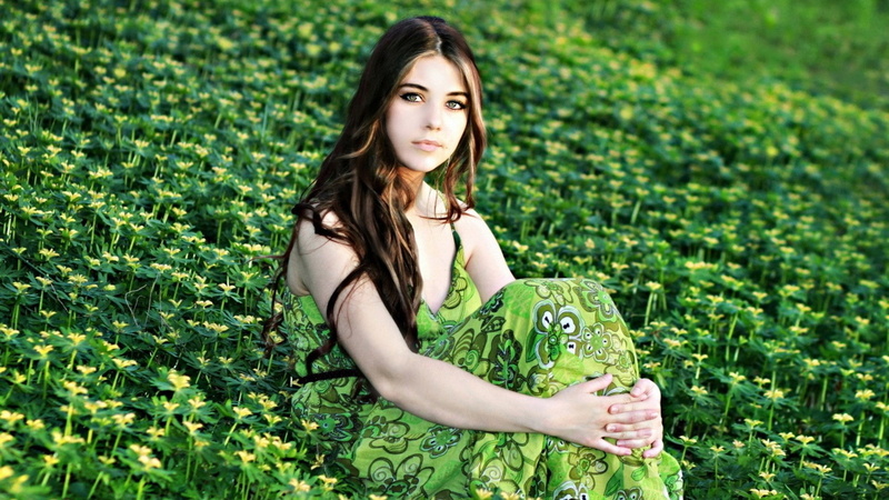 grass, one person, land, beautiful woman, hairstyle, long hair, 1080P, portrait, hair, nature, outdoors, field, plant, green color, nice girl pic 1920x1080