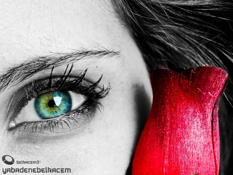 eyes, sensory perception, closeup, selective coloring, eyebrow, eye, portrait, looking at camera, eyeshadow, close-up, women, blue eyes, red, 720P, eyeball