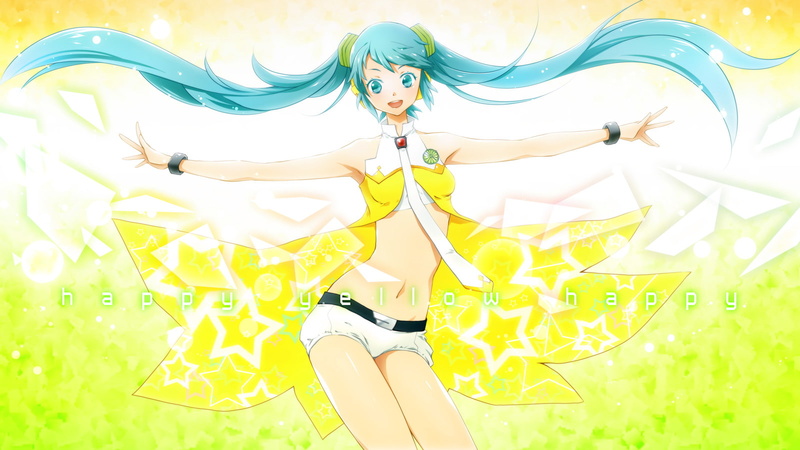 green color, Hatsune Miku, yellow, front view, indoors, fashion, clothing, Hatsune Miku Append, adult, lifestyles, standing, leisure activity, women, digital composite