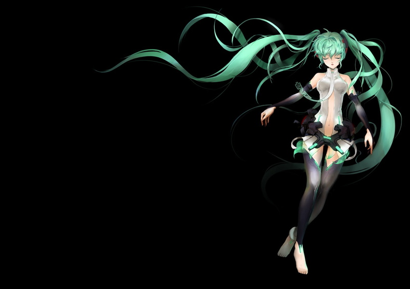 one person, thigh-highs, beautiful woman, anime, 720P, Vocaloid, elegance, women, beauty, digital composite, Hatsune Miku Append, young adult, full length
