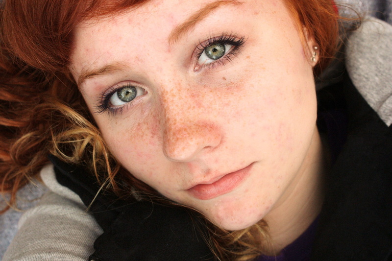 adult, eye, contemplation, face, human face, headshot, freckle, young adult, dyed red hair, human body part, front view, closeup, body part, teenager, looking at camera