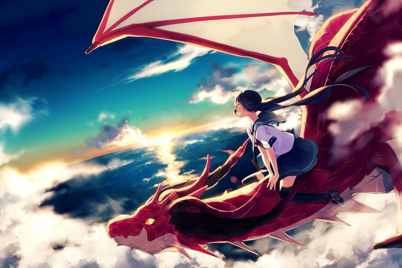 clouds, real people, full length, adventure, sport, anime girls, leisure activity, day, anime, women, cloud - sky, lifestyles, one person, wind, sky, freedom