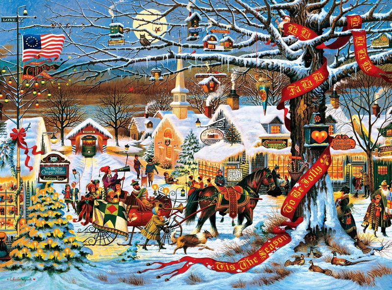 creativity, 720P, multi colored, **Small Town Christmas**, painting, art and craft, cold temperature, holiday, art, snow, Christmas, representation, Charles Wysocki