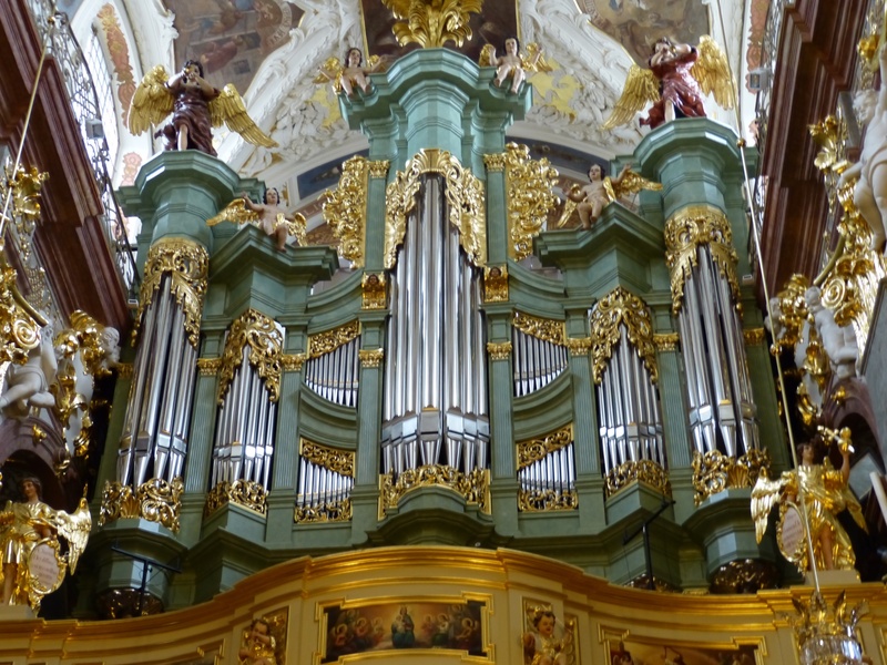 pipe organ, ornate, baroque, building, poland, organ, musical instrument, no people, arts culture and entertainment, whistle, low angle view, religion