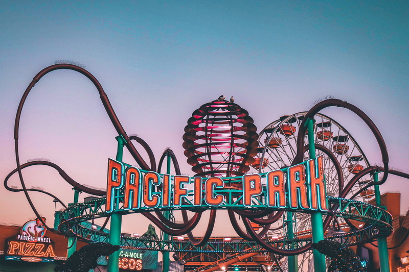 outdoors, roller coaster, fun, amusement park ride, leisure activity, amusement park, paper, building, coaster, carnival, low angle view, pacific, park
