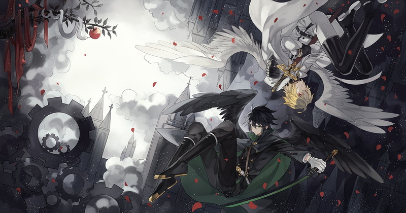anime, hyakuya, original, series, boys, 720P, yuuchirou, seraph, wings, character, mikaela, owari