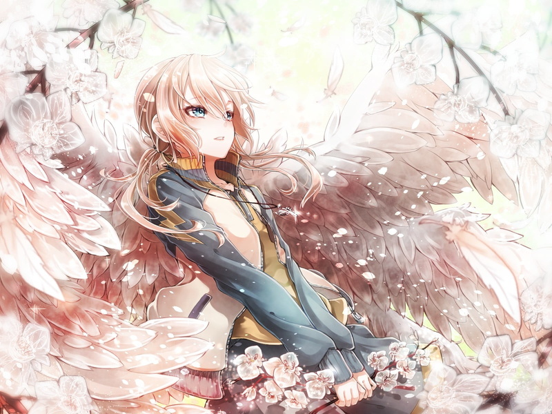 tree, lifestyles, hairstyle, flower, winged, leisure activity, Inazuma Eleven, day, plant, anime girls, outdoors, looking at camera, wings, portrait