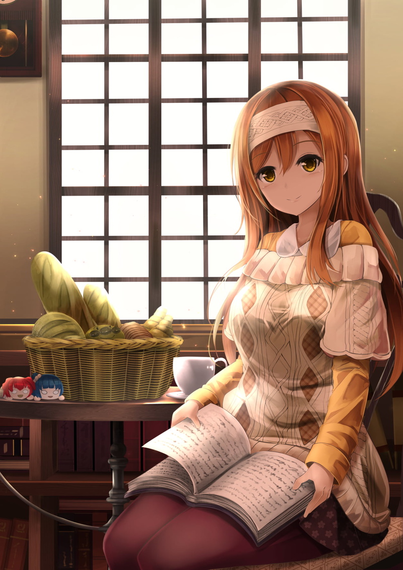 furniture, adult, beauty, females, food and drink, 720P, people, books, women, beautiful woman, sitting, indoors, teenager, emotion, young adult, Love Live! Sunshine