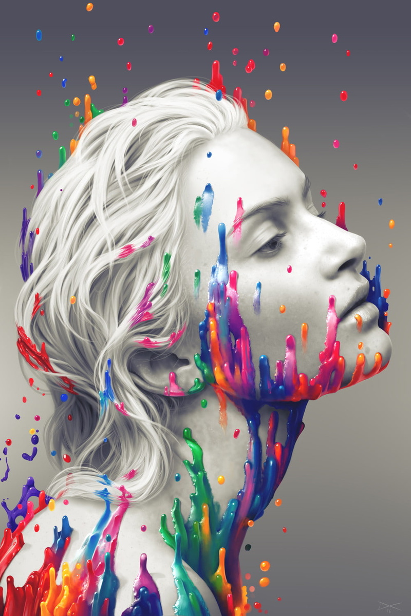 720P, white skin, Daniel Conway, women, gray background, colorful