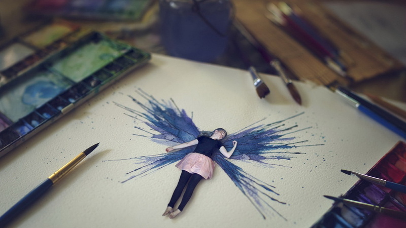 close-up, no people, table, paintbrush, paintings, creativity, women, brush stroke, wings, still life, multi colored, craft, palette, 1080P, brush, colorful