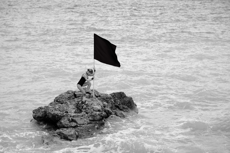hero, lifestyles, female, adult, real people, seashore, person, rock - object, ocean, one person, water, 5K, solid, nature, motion, wave, black, kneeling