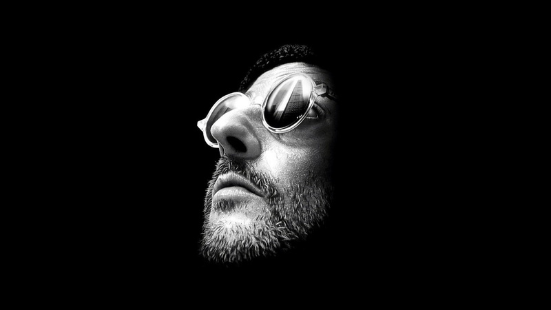 Léon: The Professional, monochrome, 1080P, Jean Reno, black background, sunglasses