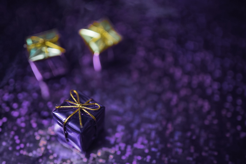 flowering plant, indoors, pantone, ribbon - sewing item, no people, gift box, wealth, dark, copy space, purple background, violet, ultra violet, jewelry