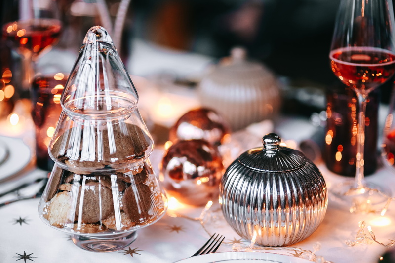 glass, silver colored, no people, Christmas, drinking glass, lighting equipment, teapot, crockery, close-up, day, table set, glass - material, food, kitchen utensil