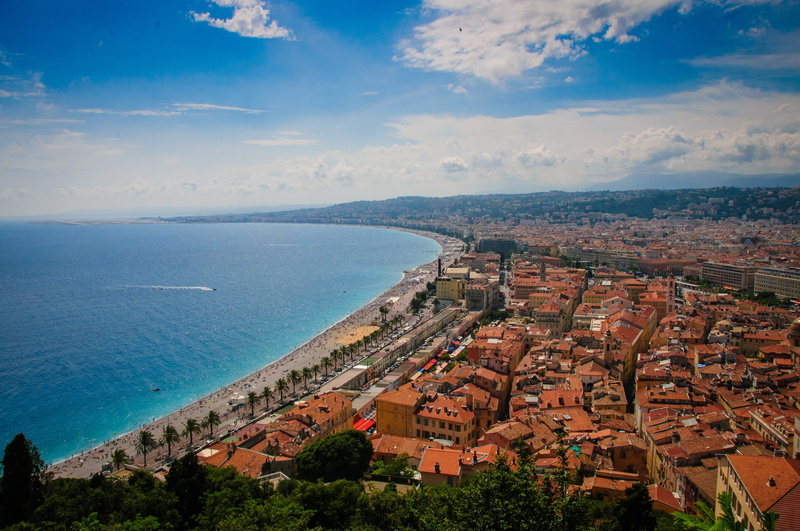 view, outdoors, nice, architecture, europe, roofs, city, homes, 4K, sky, eye, nature, sea, built structure, building, water, mediterranean, cityscape