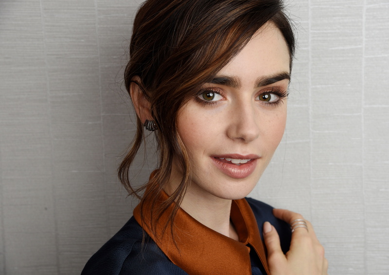 smiling, long eyelashes, women, brunette, Lily Collins, actress, portrait, 4K