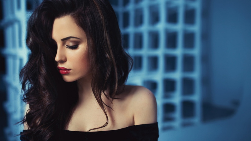 beauty, elegance, fashion, body part, red lipstick, young adult, women, bare shoulders, brunette, adult, long hair, 1080P, human body part, make-up, glamour