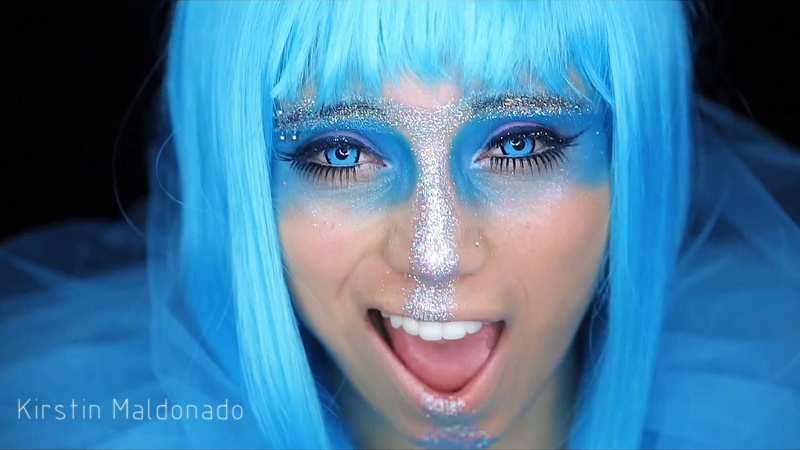 eyelashes, Pentatonix, blue eyes, Kirstin Maldonado, teeth, open mouth, black background, adult, human body part, dyed hair, human face, front view, indoors