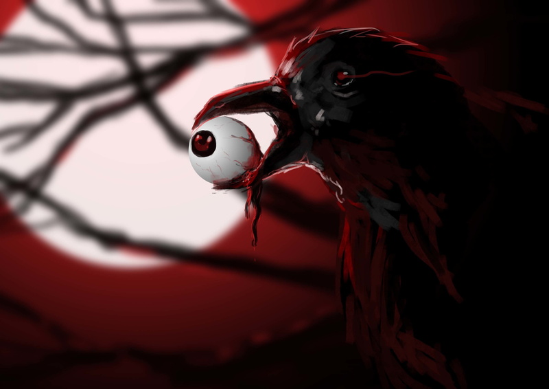 animal body part, selective focus, focus on foreground, animals in the wild, red, black Color, no People, animal head, blood, Raven, bird, vertebrate, wildlife