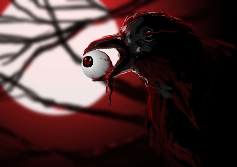 Scary, Creepy, Bird, Raven, Dark, Blood, Eyeball, 1080P