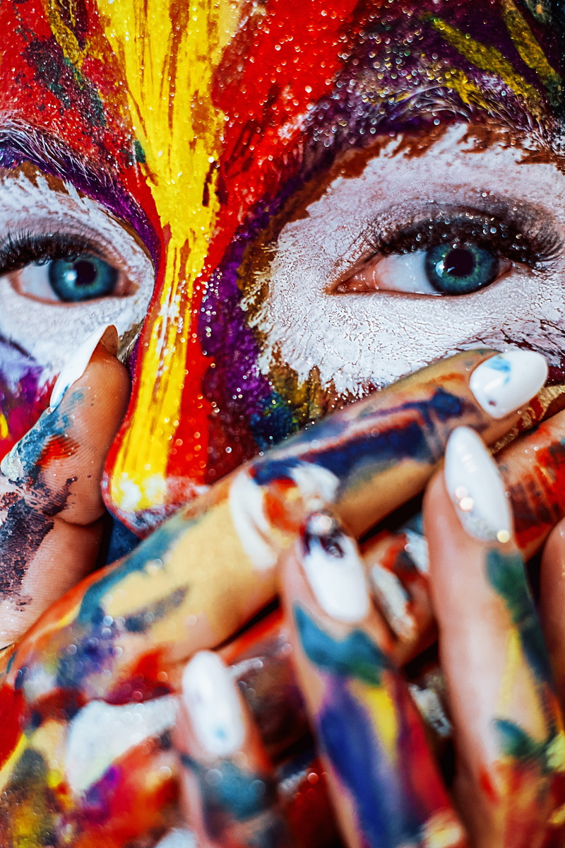 women, headshot, cosmetics, creativity, lips, mouth, face paint, 4K, looking at camera, helluin, human body part, child, makeup, paint, beautiful, body part