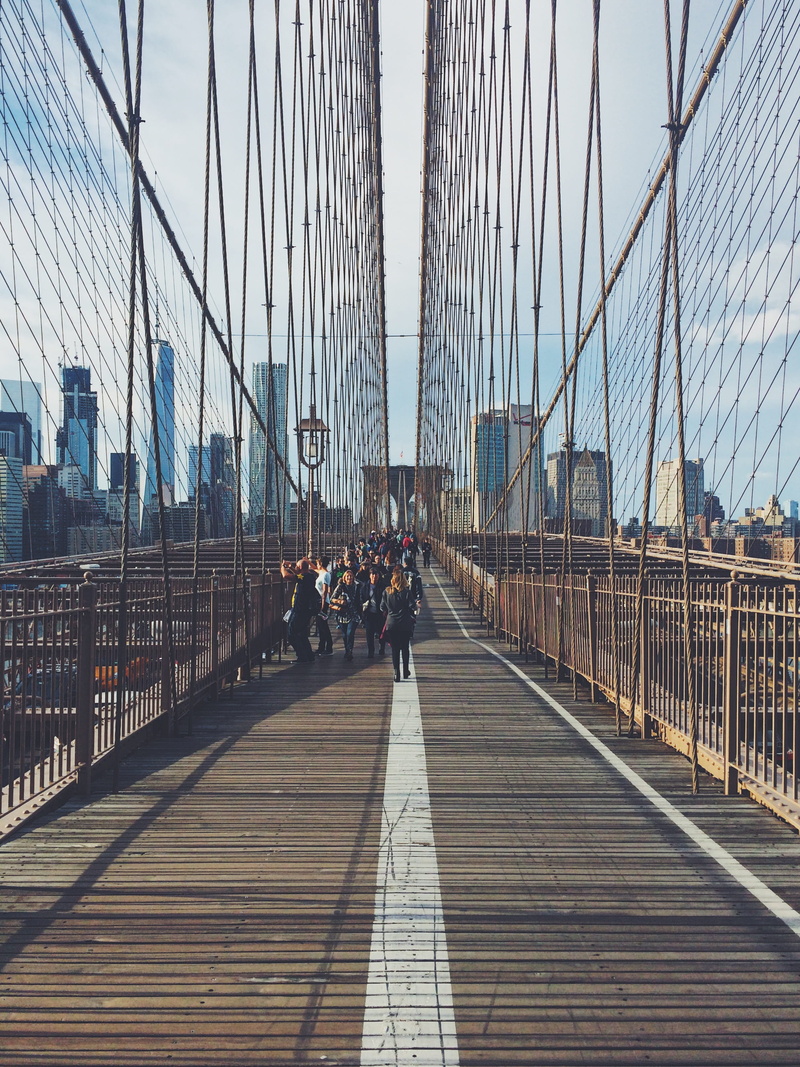 city, dumbo, united states, 2K, group of people, diminishing perspective, new york city, built structure, nyc, bridge - man made structure, new york, architecture