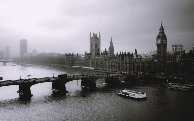 River Thames, Westminster, 720P, river, London, city, monochrome, cityscape, Big Ben