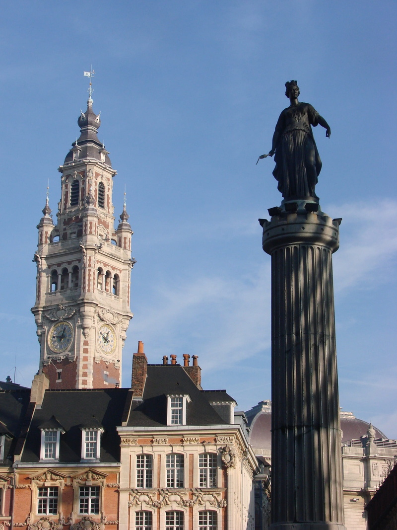sky, statue, goddess, nature, tourism, flemish, flanders, lille, belief, art and craft, low angle view, architecture, human representation, built structure