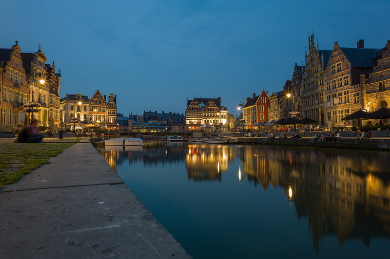 Ghent, people, Flanders, the sky, Belgium, lights, promenade, night, channel, 1080P, home