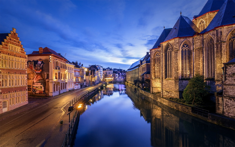1080P, the evening, Belgium, channel, Ghent
