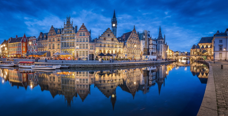 Ghent, 5K, Belgium, river, Leie River, architecture, promenade, home, The River Leie, building, Graslei, reflection