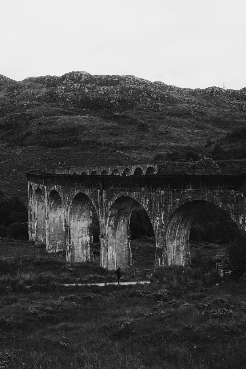 scottish, near, concrete, black and white, bridge - man made structure, canal, plant, no people, hills, landscape, connection, glenfinnan, architecture
