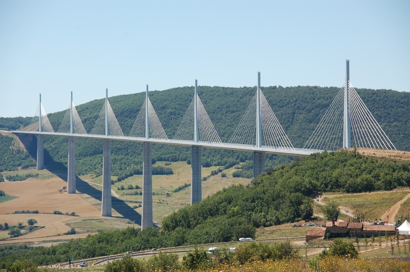 tree, day, summer, nature, travel destinations, millau viaduct, france, landscape, environment, connection, water, architecture, built structure, plant