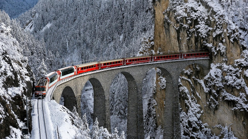plant, bridge, mode of transportation, viaduct, outdoors, arch bridge, day, snow, cold temperature, no people, frozen, built structure, rail, nature, architecture