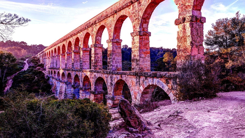 historic site, historical, plant, arch, architecture, europe, tarragona, building exterior, transportation, ancient history, arch bridge, viaduct, cloud - sky