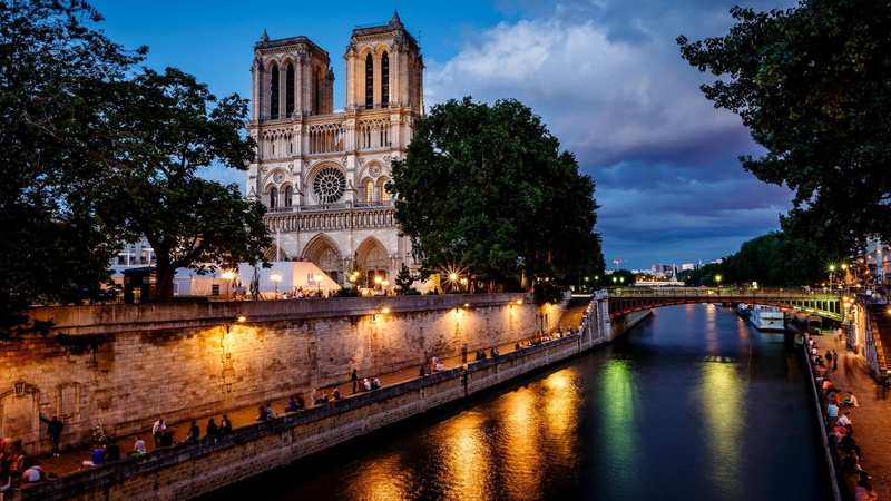 1080P, buildings, france, notre, france notre dame buildings, dame, landscape, rivers, night