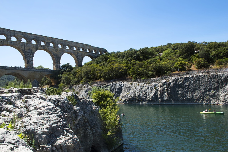 arch, roman bridge, 1080P, arch bridge, day, clear sky, flowing water, water, aqueduct, bridge, no people, outdoors, scenics - nature, pont du gard, beauty in nature