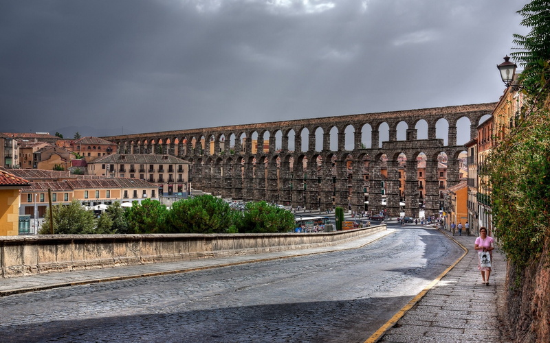 spain, 2K, street, building, road, roman, segovia, aqueduct