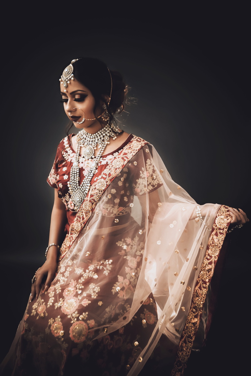 model, elegance, fashion, front view, beautiful woman, traditional clothing, three quarter length, clothing, studio shot, 5K, indoors, young adult, one person