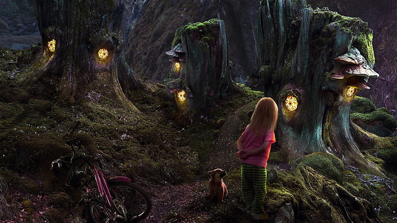 darkness, 1080P, magic, enchanted, little girl, fantasy forest, night, mystical, enchanted forest, fantasy art, forest, girl