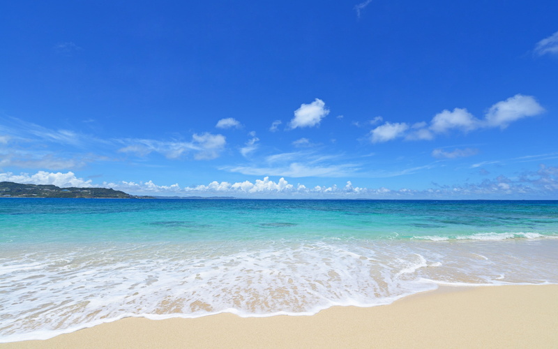 summer, Sea, sand, hd backgrounds, shore, blue, shoreline, mountain, paradise, 2K, Nature s, s, beach, green