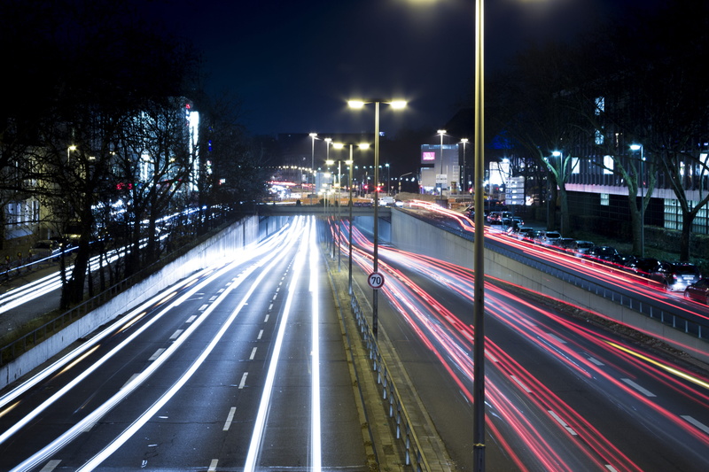nature, lights, city street, illuminated, karlsruhe, architecture, ettlinger tor, traffic, city life, street, multiple lane highway, street light, built structure