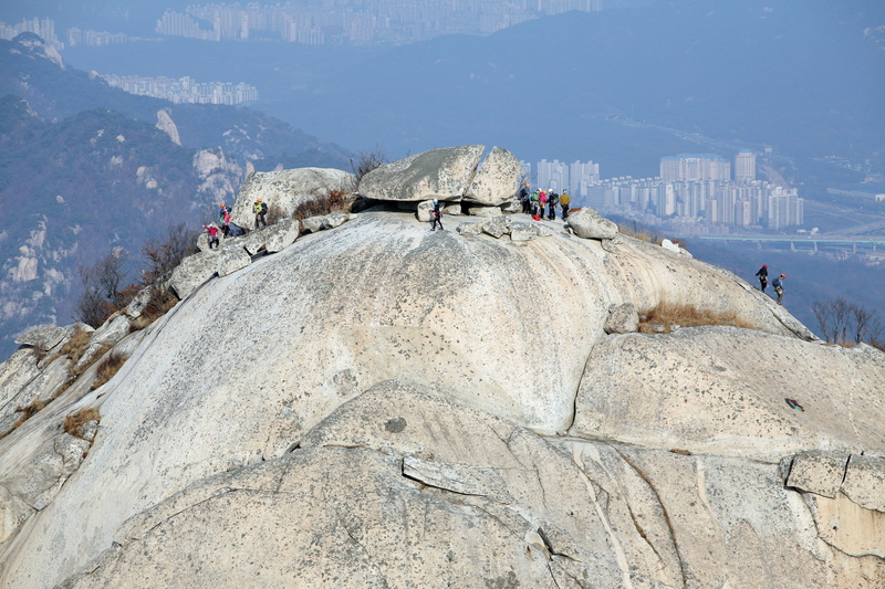 solid, seoul, mountain, activity, incidental people, travel destinations, 4K, scenics - nature, bukhansan mountain, formation, rock formation, people