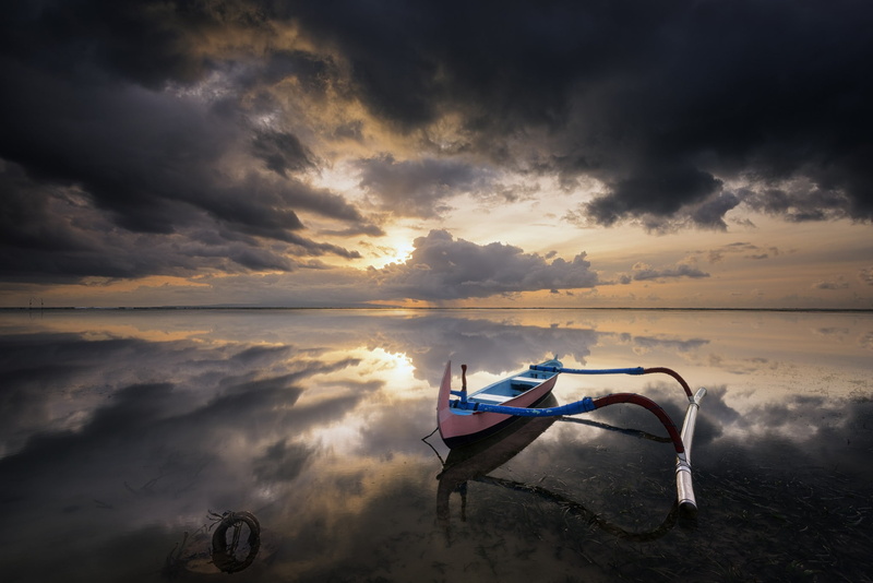 Lake Baikal, boat, 1080P, reflection, photography, clouds, nature, landscape