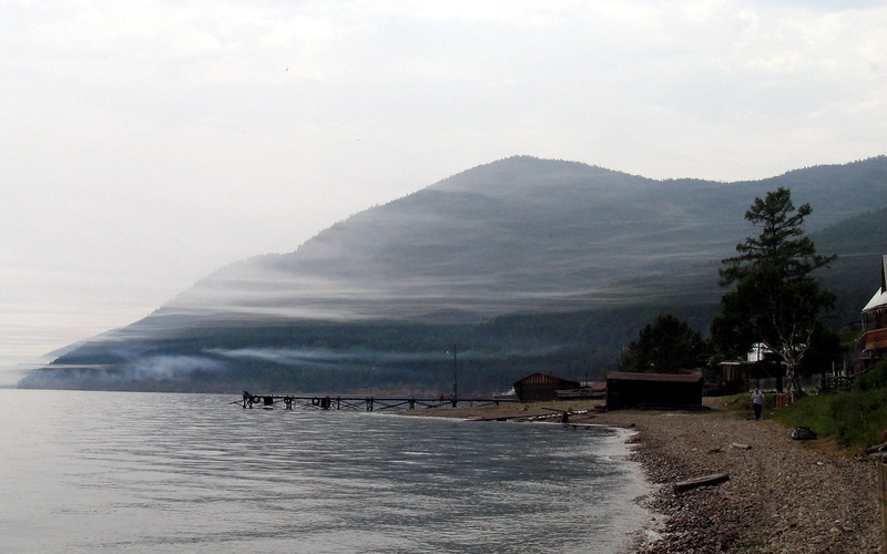 landscape, dock, brown, day, coastline, tree, mountain, baikal, summer, scenics - nature, tranquility, haze, 720P, sky, sea, travel Destinations, water