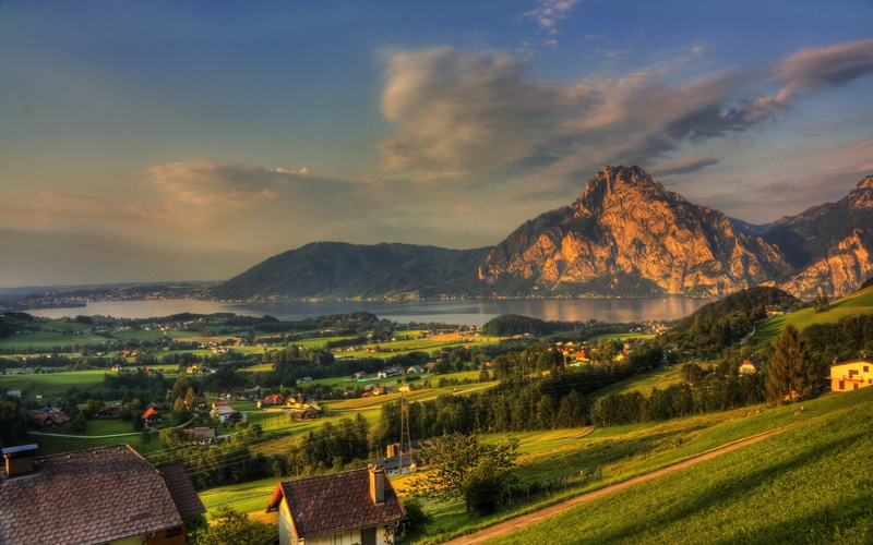 Morning, 2K, River, Rocks, Town, House, Mountains, Forest, Austria