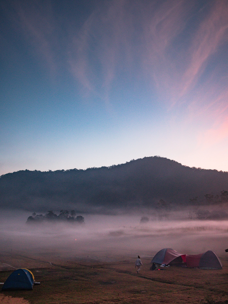 sunset, land, tranquility, non-urban scene, landscape, adventure, cloud - sky, beauty in nature, camp, tent, field, tree, day, 5K, remote, scenics - nature