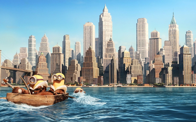 new, york, despicable me, water, minions, new york, boating, architecture, cartoons, 2K, despicable, city