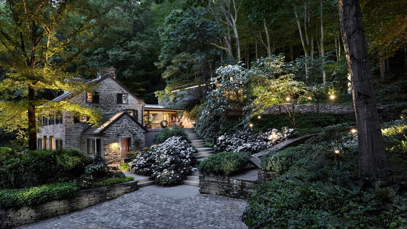 nature, Yorkshire, UK, lights, trees, house, cottage, garden, landscape, flowers, forest, stairs, England, 1080P, stones